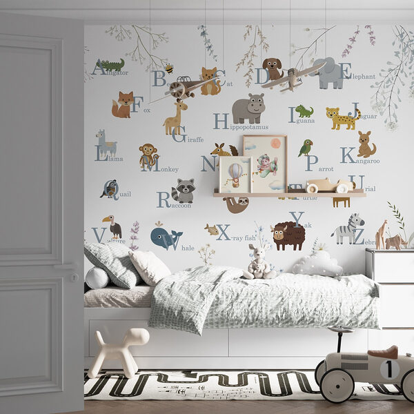Groep dieren met letters Fotobehang Groep dieren met letters