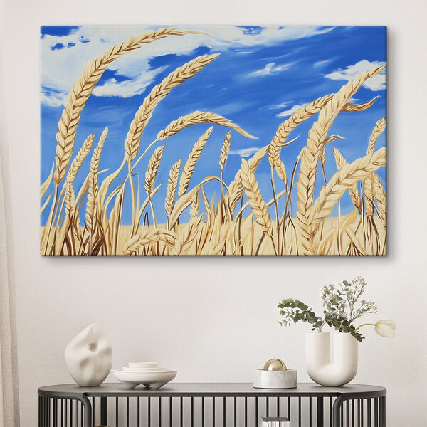 Schilderij van tarwe in een veld Canvas Schilderijen Schilderij van tarwe in een veld