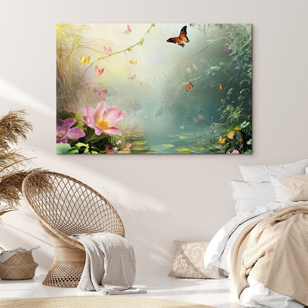 Vlinder en bloemen in een bos Canvas Schilderijen Vlinder en bloemen in een bos