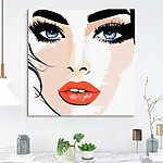 Canvas Schilderijen Vrouw’s gezicht met make-up en rode lippen