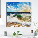 Canvas Schilderijen Aquarel van golven op een strand