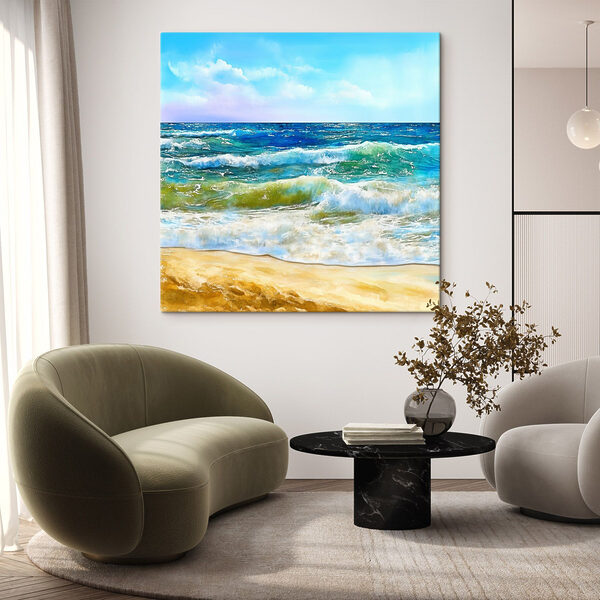 Aquarel van golven op een strand Canvas Schilderijen Aquarel van golven op een strand