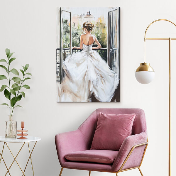 Schilderij van een vrouw in een witte jurk Canvas Schilderijen Schilderij van een vrouw in een witte jurk