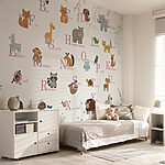 Fotobehang Behang met dieren en letters