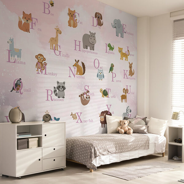 Groep dieren met letters Fotobehang Groep dieren met letters
