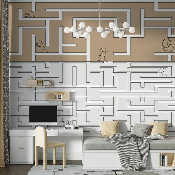 Doolhofspel met mensen die over de muur lopen Fotobehang Doolhofspel met mensen die over de muur lopen