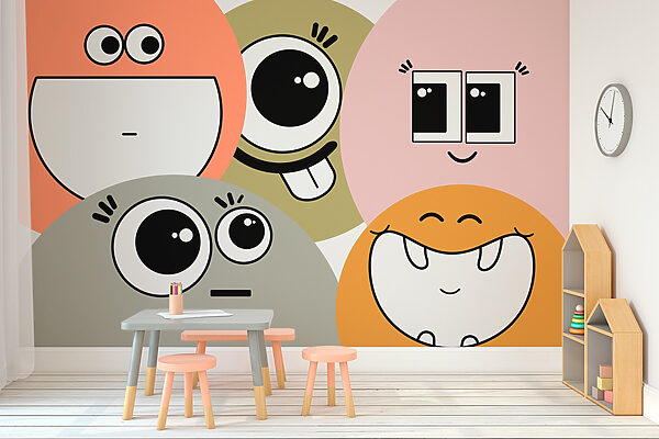 Groep cartoongezichten Fotobehang Groep cartoongezichten