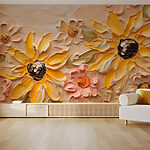 Fotobehang Schilderij van bloemen op een muur