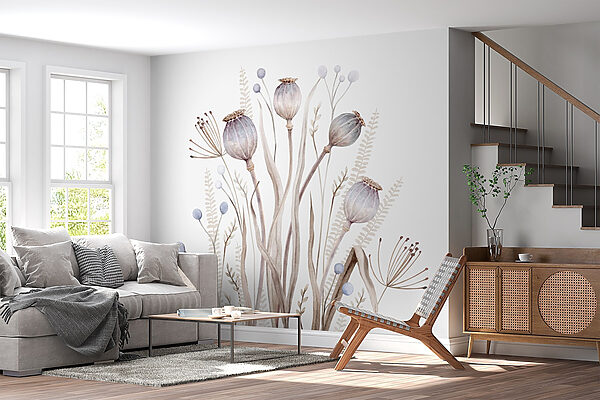 Aquarel van bloemen en planten Fotobehang Aquarel van bloemen en planten