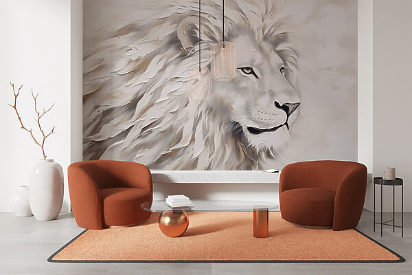 Witte leeuw met lang haar Fotobehang Witte leeuw met lang haar