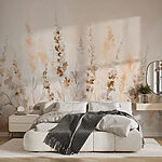 Fotobehang Schilderij van bloemen in een veld