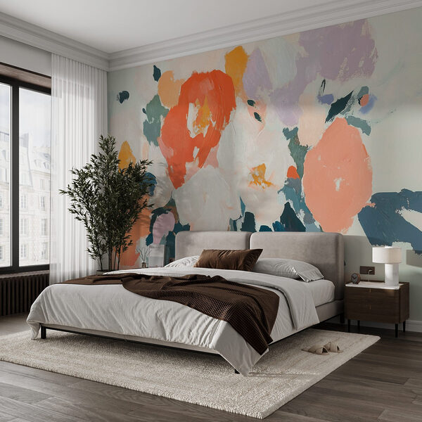 Schilderij van bloemen met verschillende kleuren Fotobehang Schilderij van bloemen met verschillende kleuren