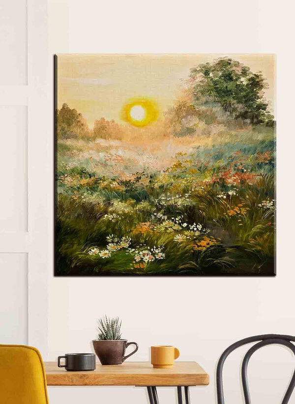 Schilderij van een bloemenveld Canvas Schilderijen Schilderij van een bloemenveld