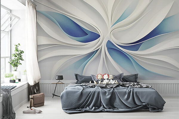 Witte en blauwe swirls Fotobehang Witte en blauwe swirls
