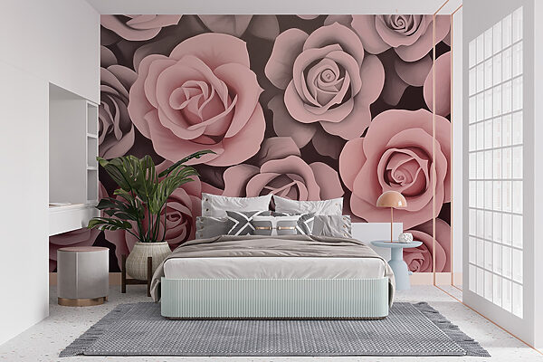 Groep roze rozen Fotobehang Groep roze rozen