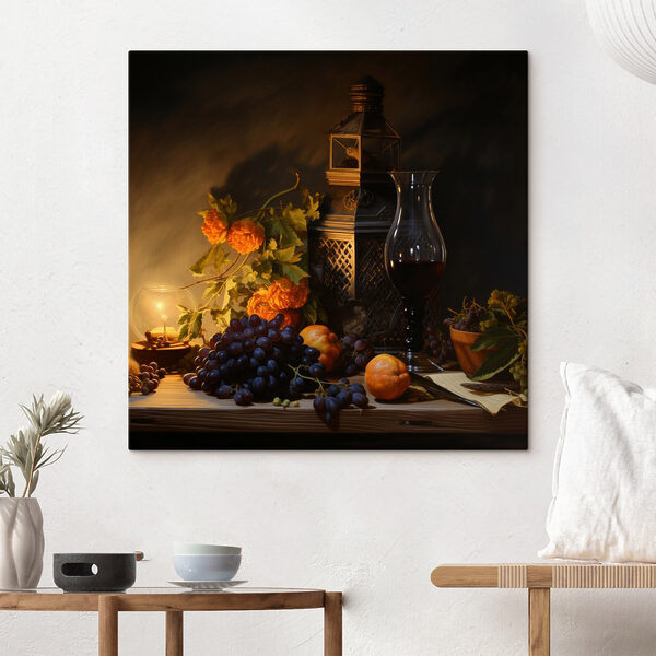 Stilleven met fruit en een kaars Canvas Schilderijen Stilleven met fruit en een kaars