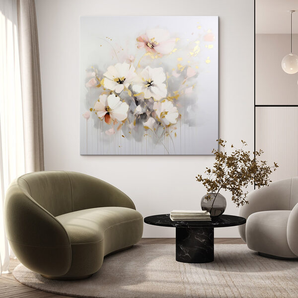 Schilderij van bloemen op een wit oppervlak Canvas Schilderijen Schilderij van bloemen op een wit oppervlak