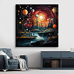 Canvas Schilderijen Landschap met bomen en planeten