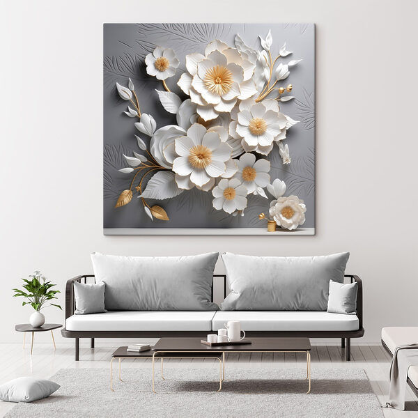 Elegante muurschildering met bloemen Canvas Schilderijen Elegante muurschildering met bloemen