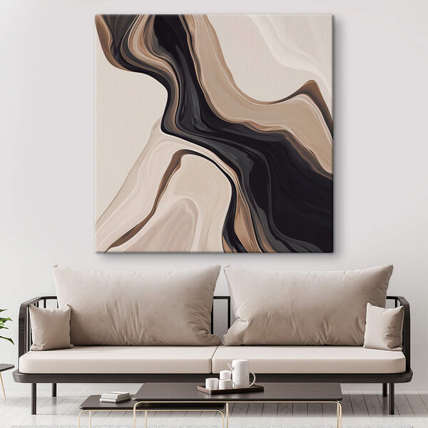 Abstracte golven in neutrale tinten Canvas Schilderijen Abstracte golven in neutrale tinten