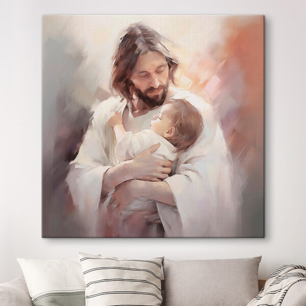 Schilderij van een man die een baby vasthoudt Canvas Schilderijen Schilderij van een man die een baby vasthoudt