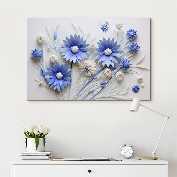 Blauwe en witte papieren bloemen Canvas Schilderijen Blauwe en witte papieren bloemen