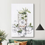 Canvas Schilderijen Glas met ijs en limoen erop