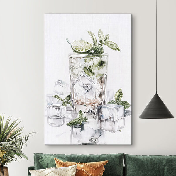 Glas met ijs en limoen erop Canvas Schilderijen Glas met ijs en limoen erop