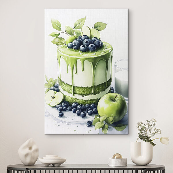 Cake met groen glazuur en appels Canvas Schilderijen Cake met groen glazuur en appels