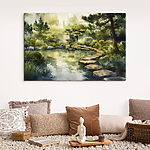 Canvas Schilderijen Aquarelverfschilderij van een pad naar een vijver