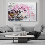 Canvas Schilderijen Aquarel van een boom met roze bloemen