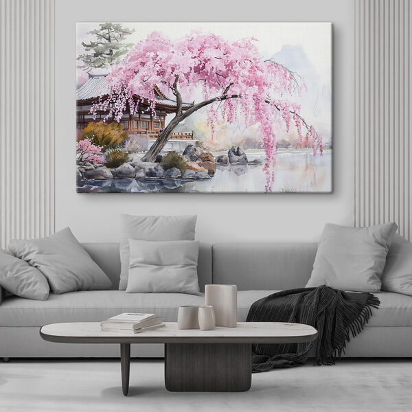 Canvas Schilderijen Canvas Schilderijen Aquarel van een boom met roze bloemen (Artikelnummer: s44312)