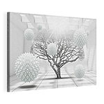 Canvas Schilderijen Boom met witte ballen die in de lucht zweven