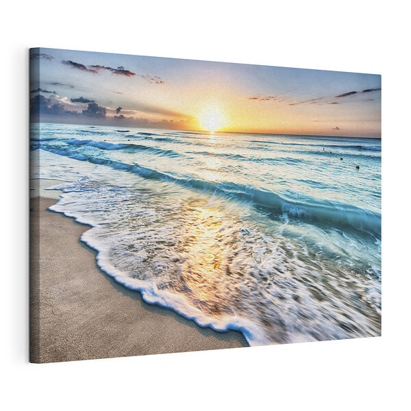 Canvas Schilderijen Golven op een strand