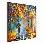 Canvas Schilderijen Schilderij van een stel wandelend in de regen