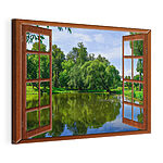 Canvas Schilderijen Uitzicht op een vijver door een raam