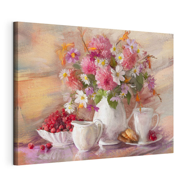 Bloemen, thee en bessen zijn verrukkelijk Canvas Schilderijen Bloemen, thee en bessen zijn verrukkelijk