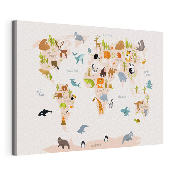 Wereldkaart met dieren Canvas Schilderijen Wereldkaart met dieren