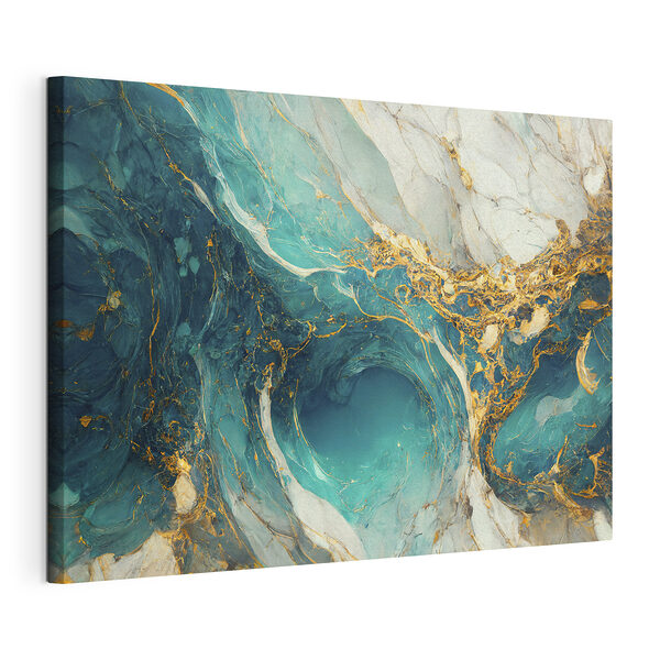 Canvas Schilderijen Turquoise wervelingen met amberkleurige aderen