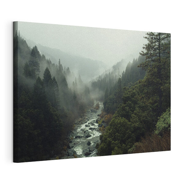 Canvas Schilderijen Rivier stroomt door een bos