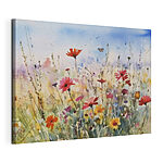 Canvas Schilderijen Vlinder danst over veld met wilde bloemen