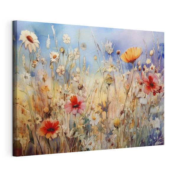Wilde bloemen dansen in de zomerbries Canvas Schilderijen Wilde bloemen dansen in de zomerbries