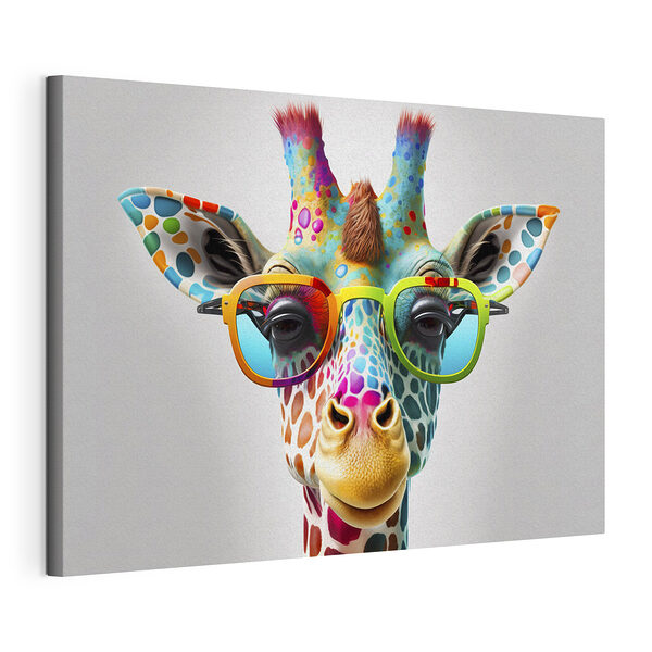 Kleurrijke giraffe met funky zonnebril Canvas Schilderijen Kleurrijke giraffe met funky zonnebril