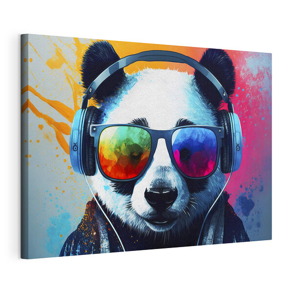 Canvas Schilderijen Panda met koptelefoon en zonnebril