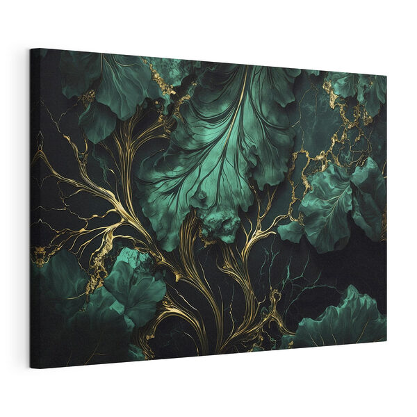 Groenblauwe bladeren met metallic aderen Canvas Schilderijen Groenblauwe bladeren met metallic aderen