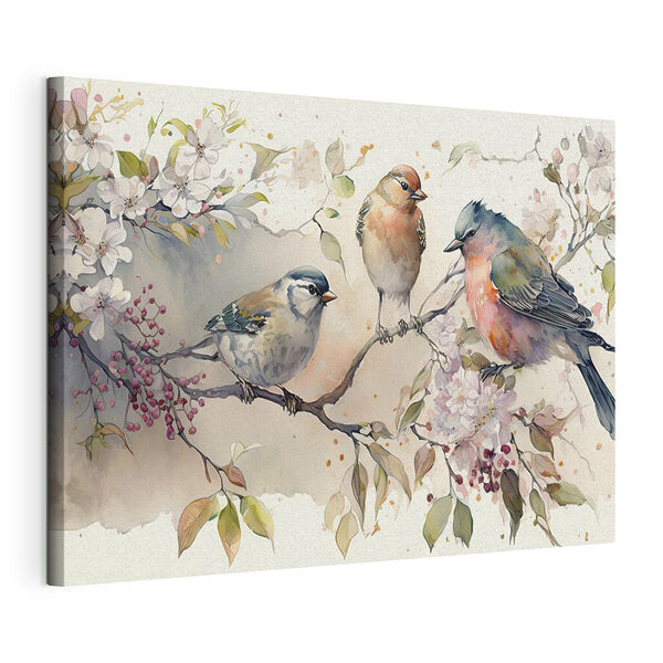 Groep vogels op een tak Canvas Schilderijen Groep vogels op een tak