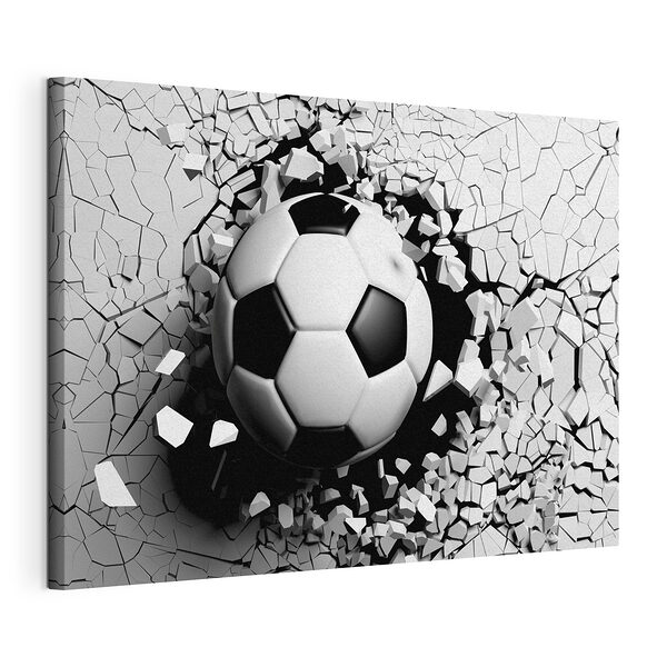 Canvas Schilderijen Voetbal die door een muur breekt
