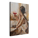 Canvas Schilderijen Schilderij van een vrouw met een glas wijn