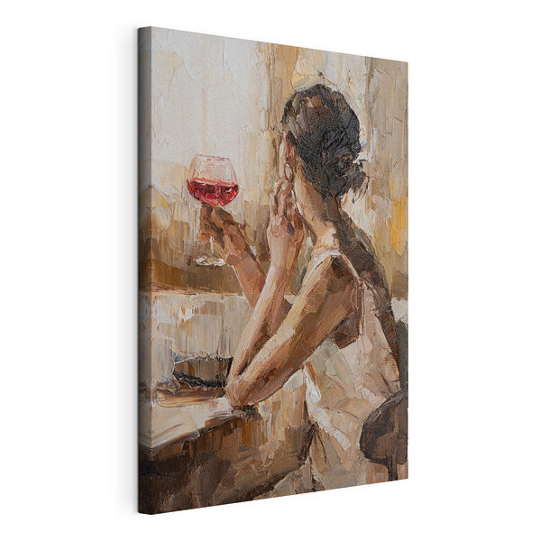 Schilderij van een vrouw met een glas wijn Canvas Schilderijen Schilderij van een vrouw met een glas wijn