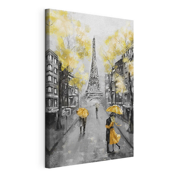 Canvas Schilderijen Parijse straten onder gele paraplu's